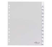 Durable 644610 Intercalaires Format A4+ 12 Touches - Onglets Soudés et Planches d'Insertions 1-12/Jan-Dec - Perforations Universelles - Polypro 120 Microns Coloris Gris