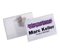 Durable 810119 lot de 50 badges porte-nom en plastique avec pince et épingle 90 x 54 mm (transparent) G