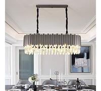 Durable 90 * 35 * 35 cm Lustre en Cristal Gris européen Moderne Villa Hôtel Restaurant Salon Salle à Manger Lampe LED Ovale 3 Couleurs Gradation Lumière Lustre Abat-Jour de Lustre