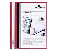 Durable Chemise à Lamelles Duraplus Lot de 25, Rouge, 257903 | Chemise de présentation personnalisable, couverture transparente, dos opaque, porte-étiquette, Made in Germany