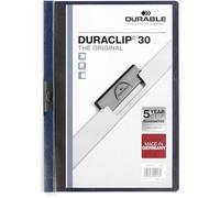 Durable Chemise de présentation Duraclip 30 A4, 25 pièces, Bleu, 220028 | Dos opaque coloré bleu nuit, capacité 1 à 30 feuilles non perforés, clip en acier indéformable, Made in Germany