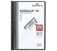 Durable Chemise de présentation Duraclip A4, Sachet de 5, Noir, 222701 | Protège-documents à clip en acier, capacité 1 à 30 feuilles non perforées, dos opaque, Made in Germany