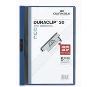 DURABLE - Chemise de présentation DURACLIP - Protège documents - Pour documents A4 - Avec clip en acier - Capacité 30 feuilles - Bleu foncé - Sachet de 5 pièces - 222707