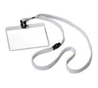 Badge, avec lacet textile, 90 x 60 mm, gris