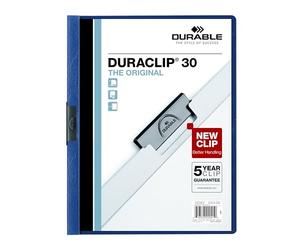 Durable Couverture de rapport avec DURACLIP, format lettre, peut contenir jusqu'à 30 pages, couverture transparente/bleu foncé, 25 par boîte (220307BX)