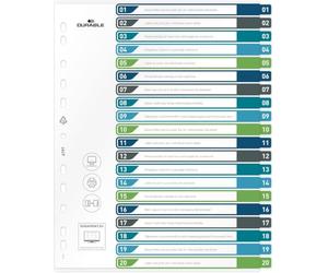 DURABLE - Intercalaires imprimables translucides A4+ 20 onglets - multicolore - 1 pièce - 679727