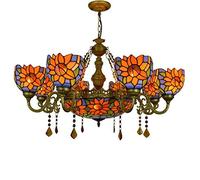 Durable Lustre Vintage Pastoral Bleu Soleil Fleur Design Vitrail Pendentif Lumières Européen Créatif Cristal Suspendu Plafonnier pour Salon Salle À Manger Chambre, B, Couleur: A (Color : A)