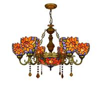 Durable Lustre Vintage Pastoral Bleu Soleil Fleur Design Vitrail Pendentif Lumières Européen Créatif Cristal Suspendu Plafonnier pour Salon Salle À Manger Chambre, B, Couleur: A (Color : B)