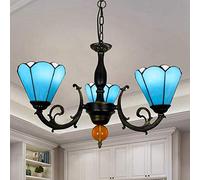 Durable Moderne Méditerranéen Créatif Vitrail Bleu Salon Lustre Restaurant Chambre Bar Fer 3 Lustre Lustre Abat-Jour de Lustre