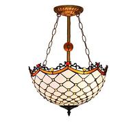 Durable Pendant Light Lustre en vitrail rétro méditerranéen Blanc de 16 Pouces, Salon, Chambre à Coucher, Club créatif Anti-Lustre, E27, Max 40 W x 3 (Nombre d'unités : 110 V), Couleur : 220 V