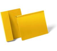 DURABLE - Pochette à suspendre - Pochette logistique - Pochette porte-documents - Format A5 paysage - Pour rebords de cartons, boîtes - Avec pli de serrage - Jaune - Boîte de 50 pièces - 172204