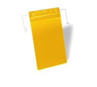DURABLE - Pochette porte-document - Pochette logistique - Avec fil de suspension - Format A4 portrait - Fixation sur conteneurs de transports, grillages - Jaune - Boîte de 50 pièces - 175304