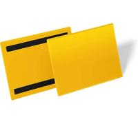 Durable Porte étiquette magnétique A5 paysage, Lot de 50, Jaune, 174304 | Pochette logistique pour surfaces métalliques, film transparent scannable, polypropylène robuste, Made in Germany