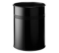 DURABLE - Poubelle bureau - Corbeille à papier - 15L - Ronde - En acier résistant aux rayures - Idéal pour les bureaux, hôtels - Avec rangée de perforations décoratives - Noir - 1 pièce - 330001