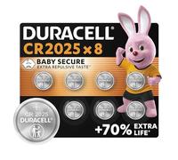 DURACELL CR2016 Lot de 8 piles boutons au lithium 3 V, longue durée garantie, technologie sécurité enfant, pour clés électroniques / télécommandes / montres fitness