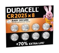 DURACELL 2025 Piles Boutons au Lithium (Lot de 8) 3V, CR2025 | Jusqu’à +70% De Longévité - Technologie Sécurité Enfant - Pour Clés électroniques, Montres De Sport et Lunettes 3D