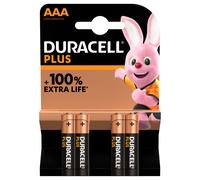 Pile alcaline LR03 AAA AM4 1,5V DURACELL Plus Power Duralock Blister de 4 piles