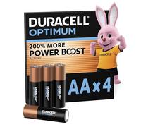 DURACELL AA Optimum Piles Alcalines (Lot de 4) 1.5V, LR06 | +200% D'actifs Power Boost - Pour les Appareils énergivores, Systèmes De Surveillance - 100% Recyclable