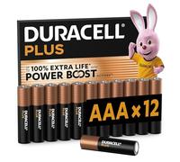 DURACELL Plus Lot de 12 piles AAA alcalines 1,5 V avec actifs POWER BOOST, fiables pour vos appareils du quotidien, emballage 0 % plastique, conservation garantie 10 ans - LR03 MN2400