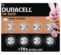DURACELL CR2016 Lot de 8 piles boutons au lithium 3 V, longue durée garantie, technologie sécurité enfant, pour clés électroniques / télécommandes / montres fitness