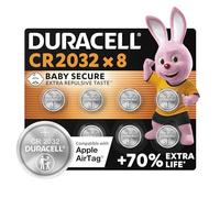 DURACELL CR2032 Piles Boutons au lithium 3V (lot de 8) - Jusqu’à +70 % de longévité - Technologie Sécurité Enfant - Recommandées pour l’AirTag d’Apple - Clés, appareils maison, sport et médicaux