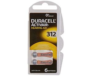 Duracell Easytab/Activair Type 312 pour Appareils Auditifs Zinc Air P312 PR41 ZL3 - Lot de 60