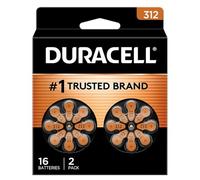 Duracell Lot de 16 Piles pour appareils auditifs Marron Taille 312 A 312 A avec Alimentation Longue durée, Installation EasyTab Extra Longue pour appareils auditifs