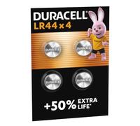 DURACELL LR44 Piles alcalines spéciales 1,5V (A76) (Lot de 4) - JUSQU'A +50% DE Puissance - pour thermomètres, calculatrices, Montres, appareils médicaux - Conservation 5 Ans - Prévention des fuites
