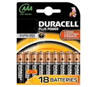 Duracell MN2400 Plus Power Alkaline AAA Size Batteries (Pack of 18)