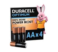 DURACELL Optimum Lot de 4 piles AA alcalines 1,5 V, +200 % d’actifs Power Boost*, répondent aux exigences des appareils modernes, 100 % recyclables, emballage 0 % de plastique - LR6 MX1500