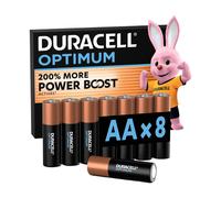 Duracell Optimum Piles AA alcalines lot de 8 - 1,5 V - Jusqu'à 200 % de durée en plus ou de puissance en plus - Alimentez vos appareils à forte consommation - Recyclables, 0 % plastique - LR6 MX1500