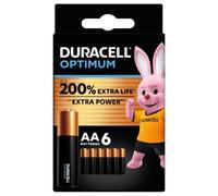 Duracell Piles AA Optimum - Alcalines 1,5 V (LR06) - Pack de 6 Noir
