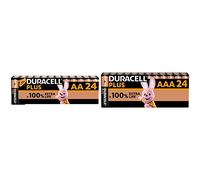 Duracell - Piles alcalines AA Plus, 1.5 V LR6 MN1500, Paquet de 24 & Piles alcalines AAA Plus, 1.5 V LR03 MN2400, Paquet de 24