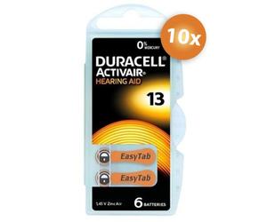 Duracell piles auditives type 13 orange - pack économique de 60 piles (10x6)