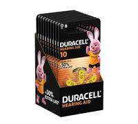 Duracell Piles pour appareils auditifs taille 10 (lot de 60) +50 % de longévité, installation facile, emballage 100 % recyclable, conservation garantie 4 ans