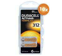 Duracell piles pour appareils auditifs type 312 - lot de 10 x 6 piles