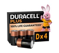 DURACELL Plus D Lot de 4 piles alcalines 1,5 V, durée de vie garantie à 100 %, idéales pour les appareils du quotidien, emballage 0 % plastique, durée de conservation de 10 ans - LR20 MN1300
