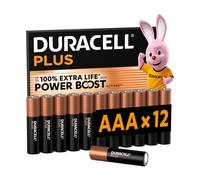 DURACELL Plus Lot de 12 piles AAA alcalines 1,5 V avec actifs POWER BOOST, fiables pour vos appareils du quotidien, emballage 0 % plastique, conservation garantie 10 ans - LR03 MN2400
