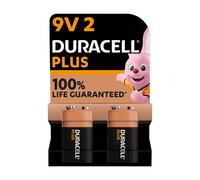 DURACELL Plus Lot de 2 piles 9 V alcalines, durée de vie garantie à 100%, idéales pour les appareils du quotidien, emballage 0% plastique, conservation 5 ans - 6LR61 MN1604