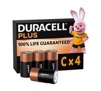 DURACELL Plus Lot de 4 piles C alcalines 1,5 V, durée de vie garantie à 100%, idéales pour les appareils du quotidien, emballage 0% plastique, conservation 10 ans - MN1400