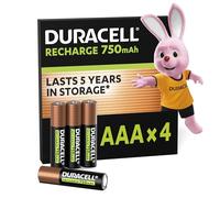 DURACELL Rechargeables Piles AAA (Lot de 4) 1.2V, 750 mAh, NiMH