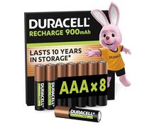 Duracell Rechargeables Piles AAA (lot de 8), 900 mAh, NiMH, pré-chargées, Longue durée, un packaging recyclable 0% plastique