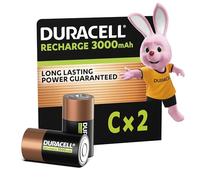Duracell Rechargeables Piles C (lot de 2), 3000 mAh NiMH, Puissance longue durée