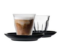 Duralex 12 pièces Picardie verre Café Tasse et soucoupe en céramique Set - style moderne Tumbler Tasse pour Latte Cappuccino - Noir - 220ml