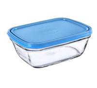 Duralex Freshbox| Contenitore rettangolare per alimenti con coperchio in plastica blu, 1,65 l, 1 unità, vetro ultra resistente ai graffi, compatibile con microonde e lavastoviglie, Made in France