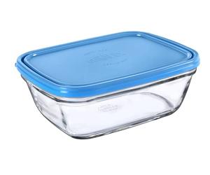 Duralex Freshbox| Contenitore rettangolare per alimenti con coperchio in plastica blu, 1,65 l, 1 unità, vetro ultra resistente ai graffi, compatibile con microonde e lavastoviglie, Made in France