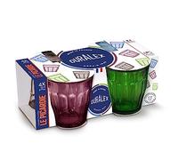 Duralex Lot de 4 verres à boire fabriqués en France Picardie Taille 8-4 oz Couleurs mélangées : prune, vert, bleu marine, gris