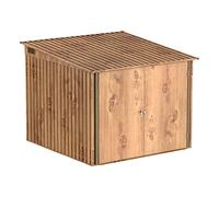 Duramax Abri à vélos pour 4 vélos avec 4x rails ajustables pour vélos & Portes doubles verrouillables entièrement larges, Abri de jardin en métal, Entrepôt à vélos, 203x202x140 cm, grain de bois