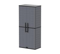 Duramax Cedargrain Tall Plastic Vertical Storage Cabinet, 2 Door Cabinet with 4 Shelves, Garden Storage Locker, Outdoor Lockable Cabinet, Water Resistant Short Cupboard, Garden Storage Unit, Grey