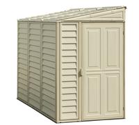 Duramax SideMate 4 x 8 (2.91 m²) abri de jardin en plastique avec kit de fondation en métal, porte réversible, structure de toit en métal robuste, abri en vinyle sans entretien - Ivoire